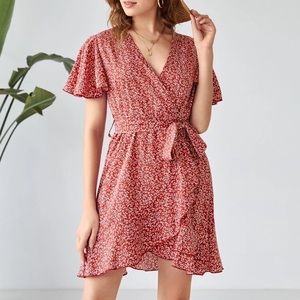 BRAND NEW Floral Flutter Sleeve Belted Wrap Dress